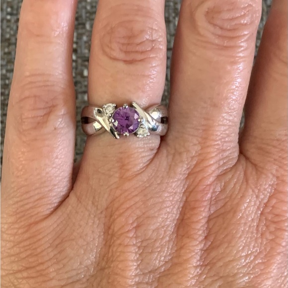 Sterling Silver purple and clear CZ ring sz 6 - Picture 3 of 3